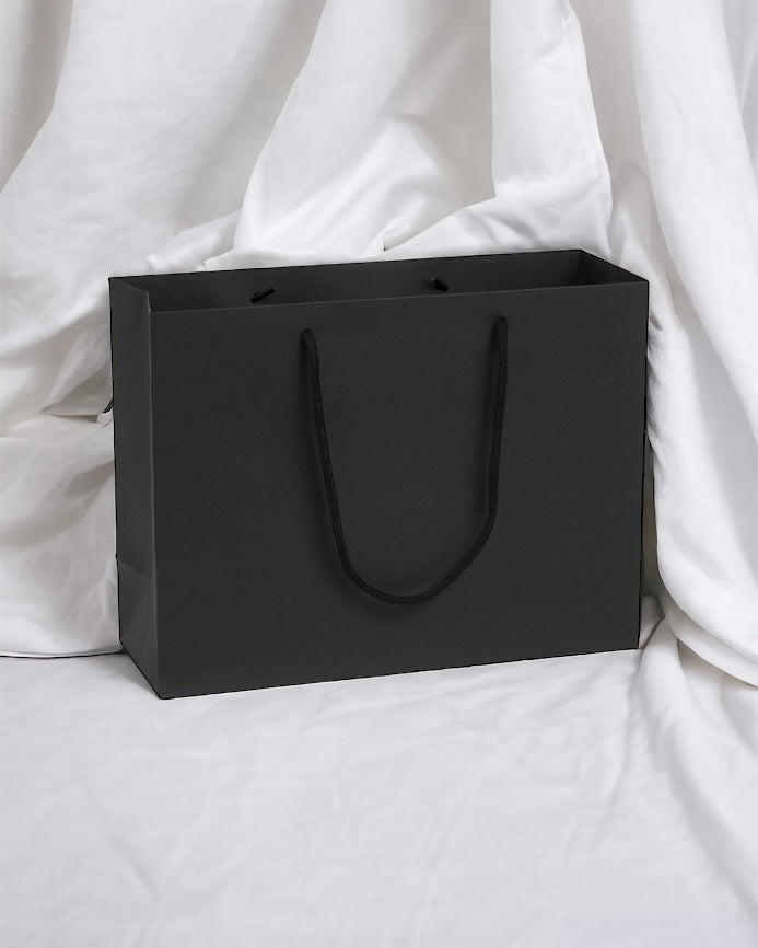 LARGE BLACK LANDSCAPE PAPER GIFT BAG WITH ROPE HANDLES