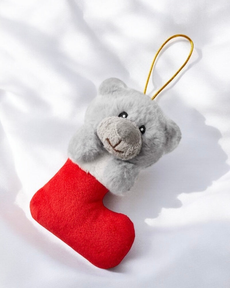 CLEARANCE - PLUSH TEDDY BEAR STOCKING SHAPED HANGING DECORATION