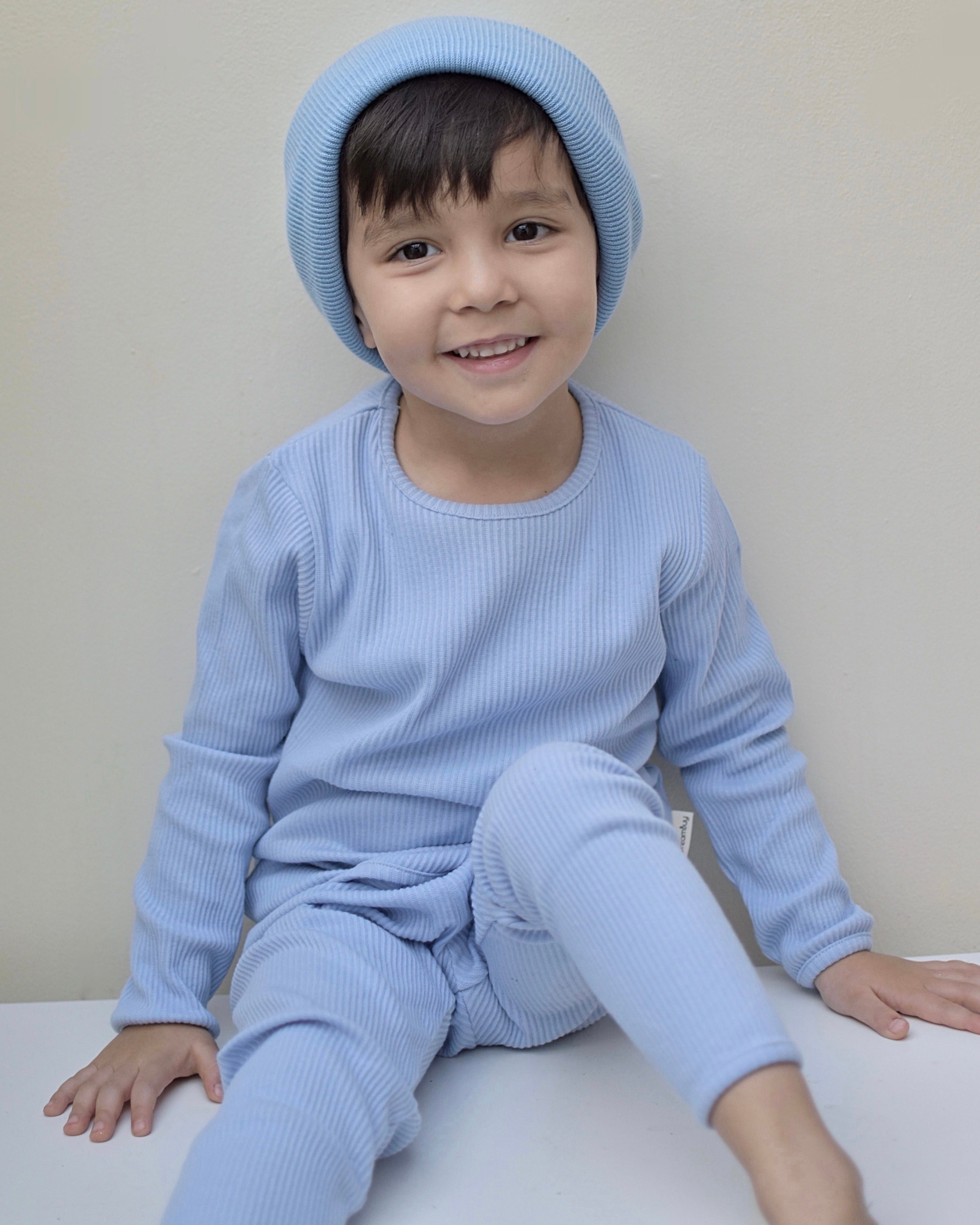 KIDS POWDER BLUE RIBBED LOUNGESET