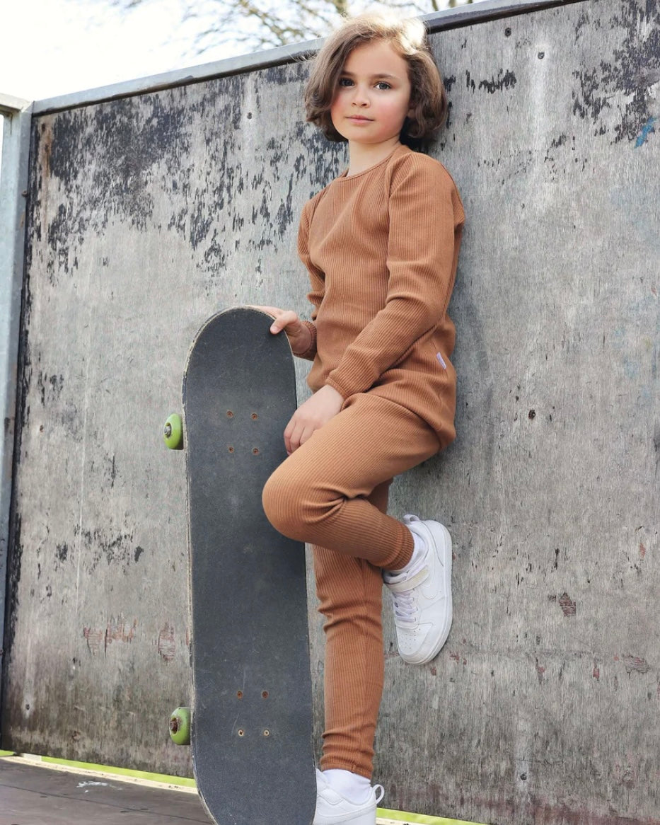 DISCONTINUED - KIDS CARAMEL RIBBED LOUNGESET