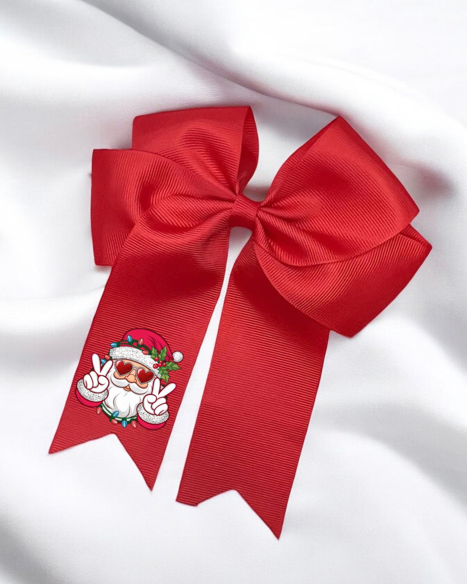 DTF - RED RETRO SANTA HAIR BOW DECAL