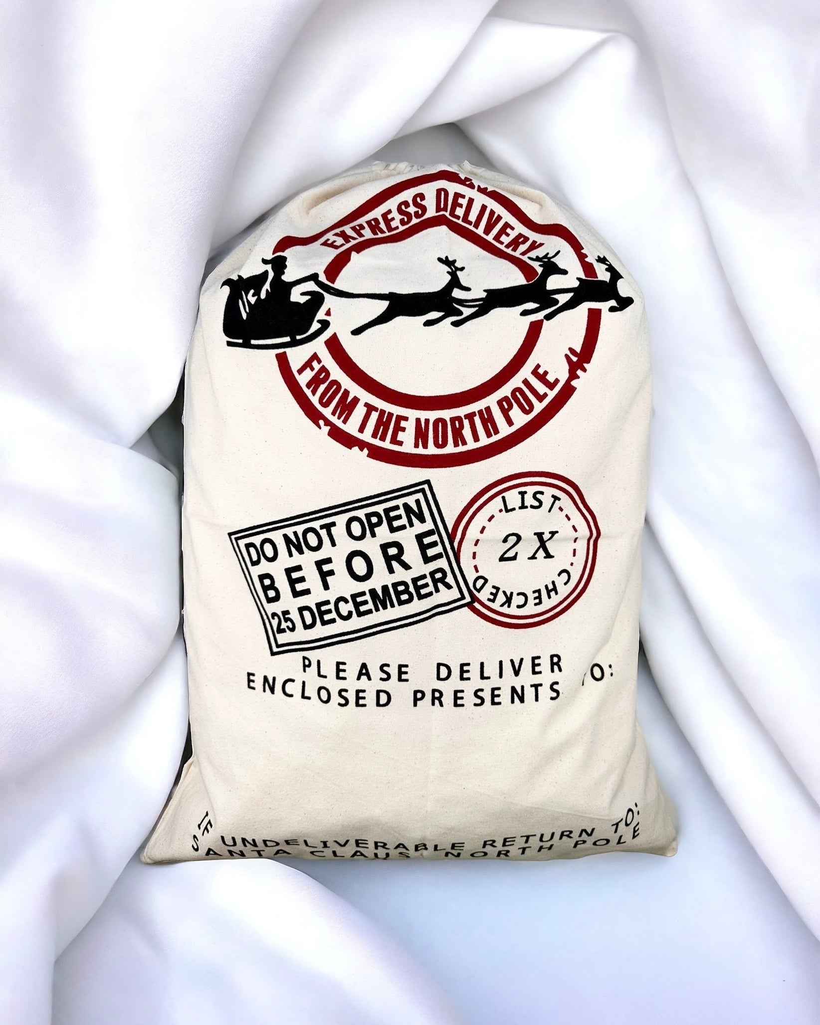 BEIGE SLEIGH SACK (BLACK DRAWSTRING)
