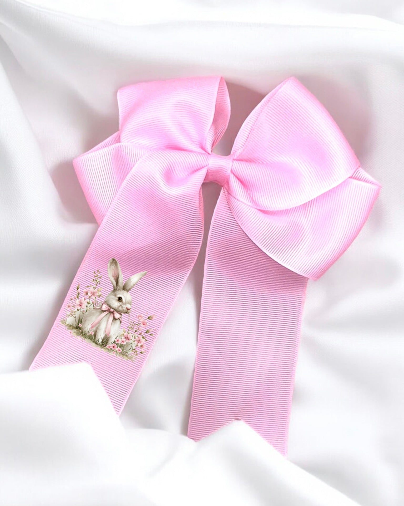 DTF - PINK BUNNY WITH FLOWERS HAIR BOW DECAL