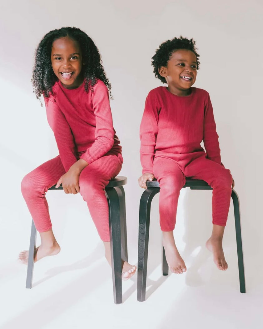 KIDS CLARET RED RIBBED LOUNGESET