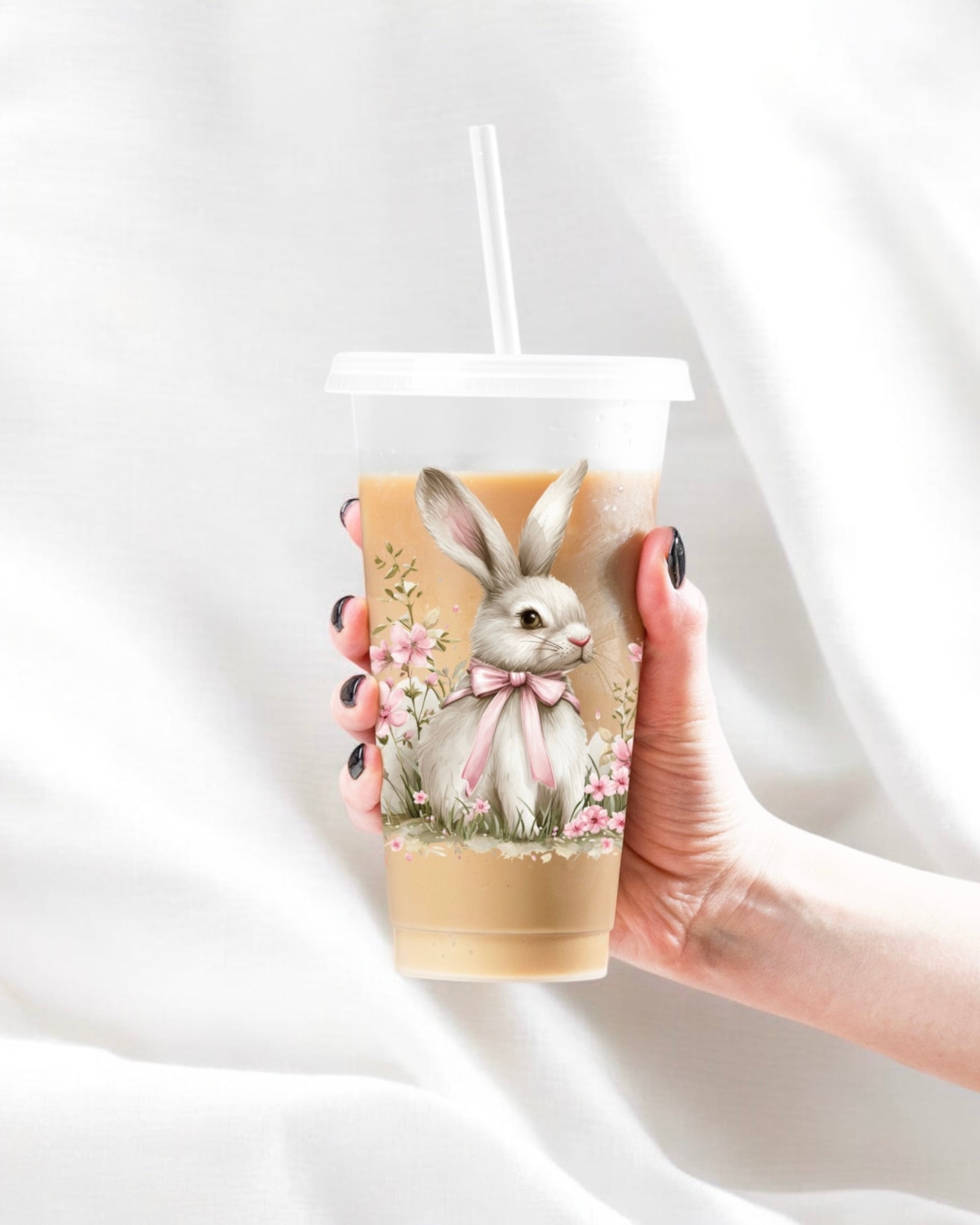 UVDTF - PINK BUNNY WITH FLOWERS DECAL