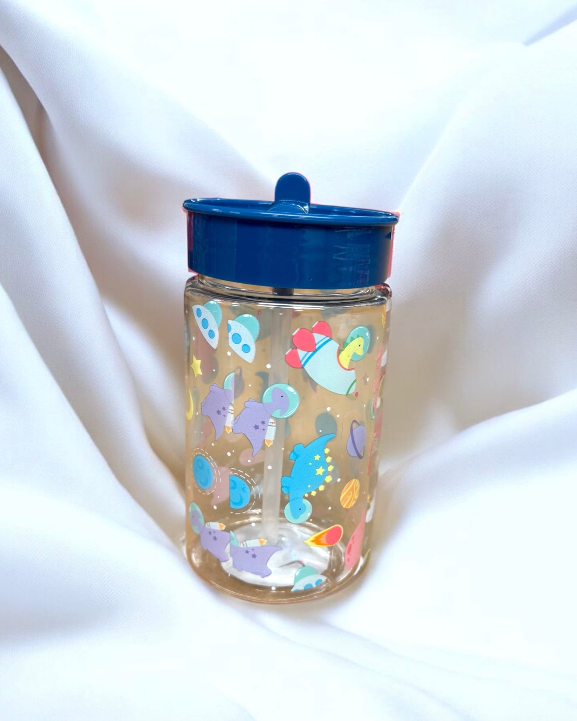 DARK BLUE SPACE DINOSAUR TUMBLER WITH FLIP TOP LID 450MLR