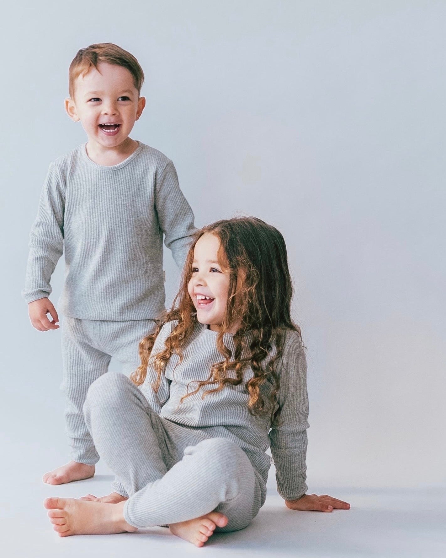 KIDS DOVE GREY RIBBED LOUNGESET