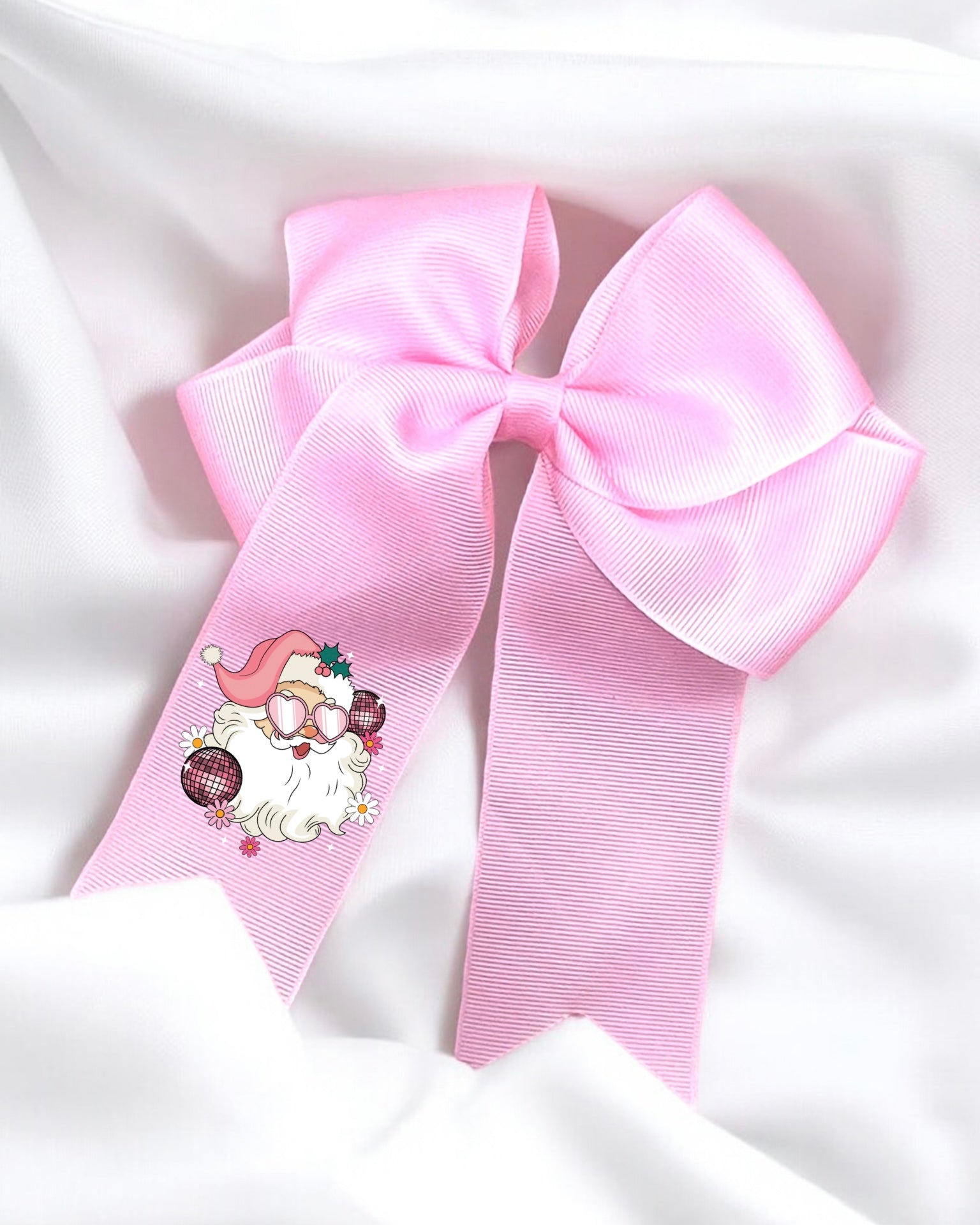 DTF - PINK DISCO SANTA HAIR BOW DECAL