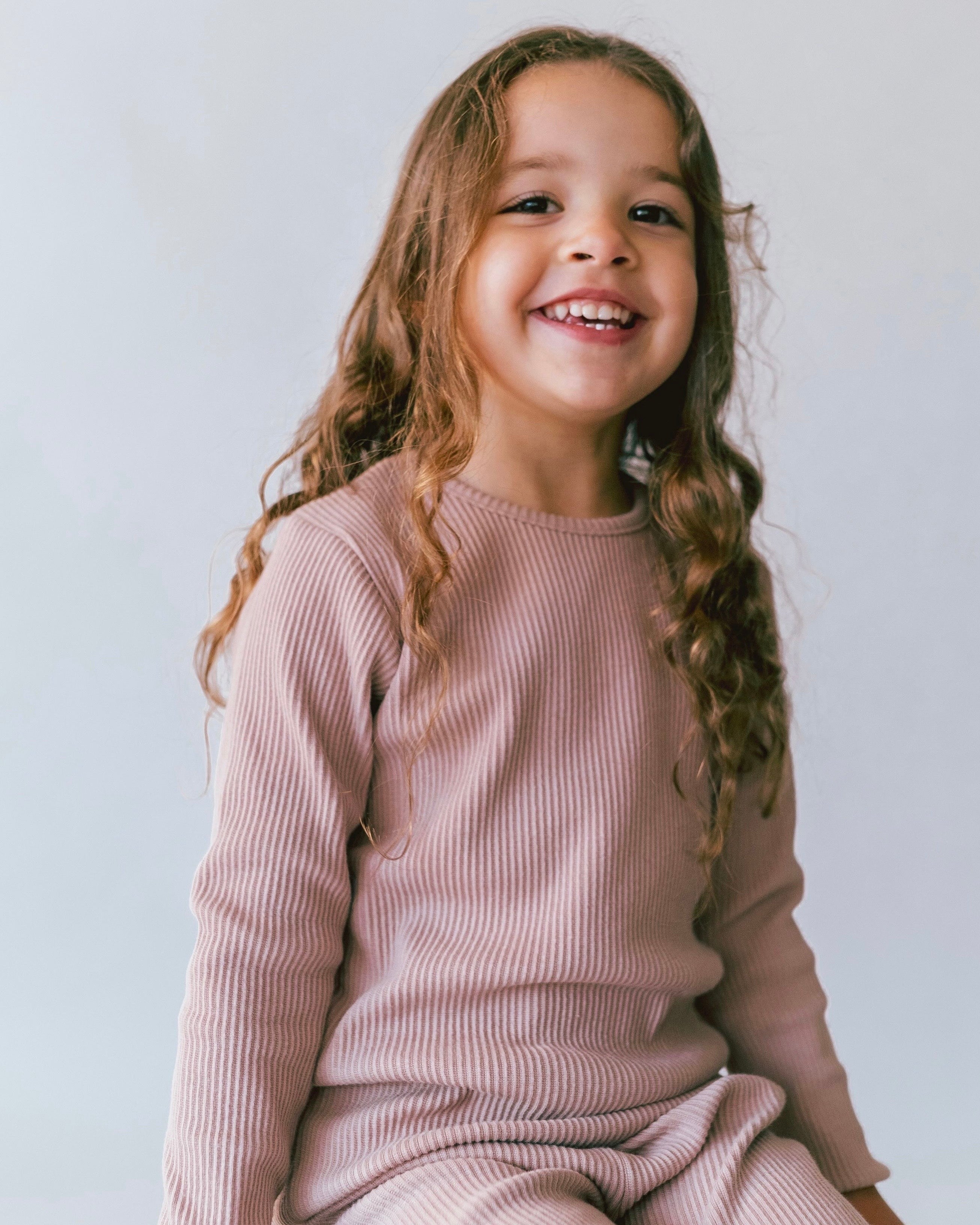KIDS VELVET MOCHA RIBBED LOUNGESET
