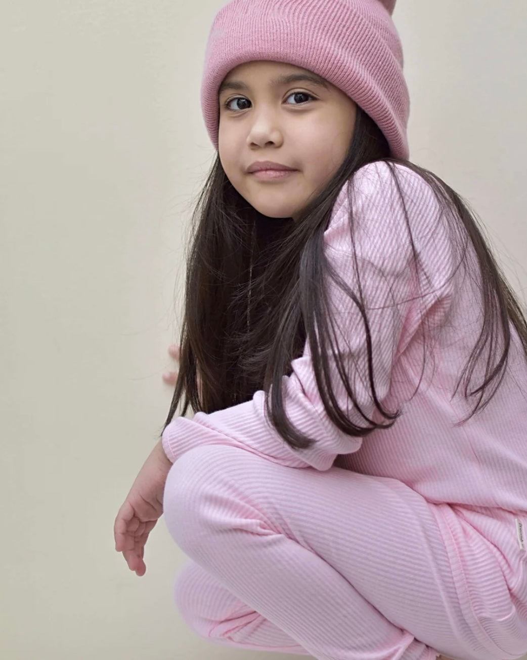 KIDS SWEET PINK RIBBED LOUNGESET