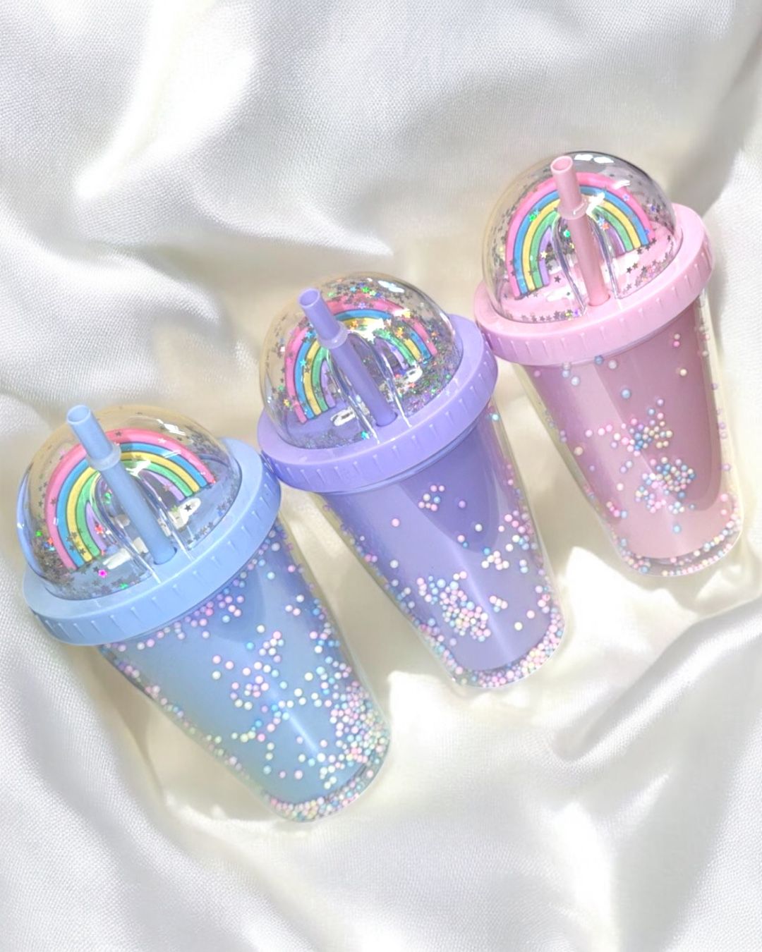 RAINBOW DOME LID CUP WITH STRAW 450ML