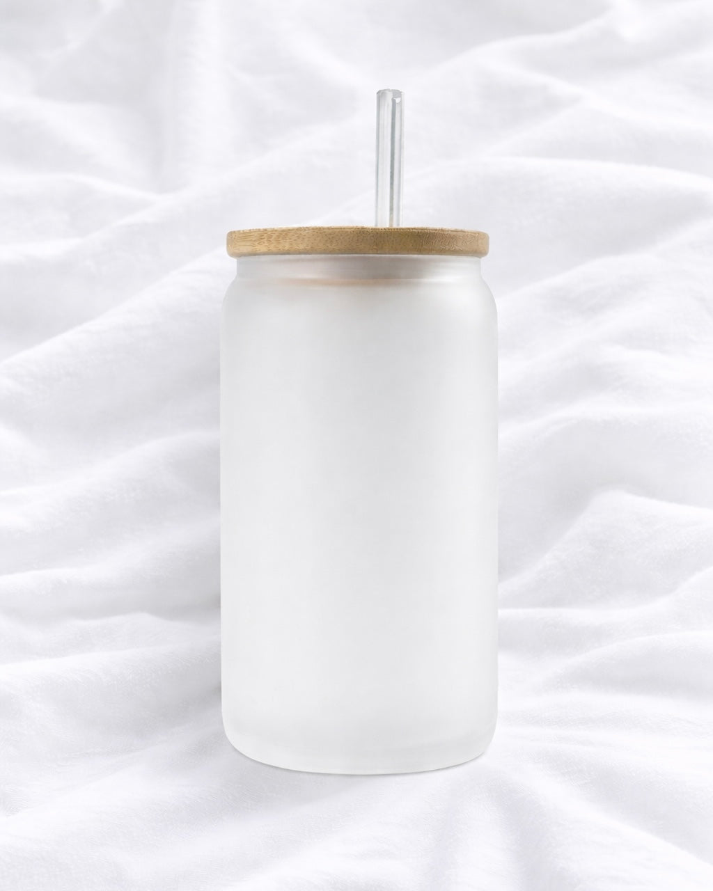 FROSTED LIBBY WITH BAMBOO LID & PLASTIC STRAW