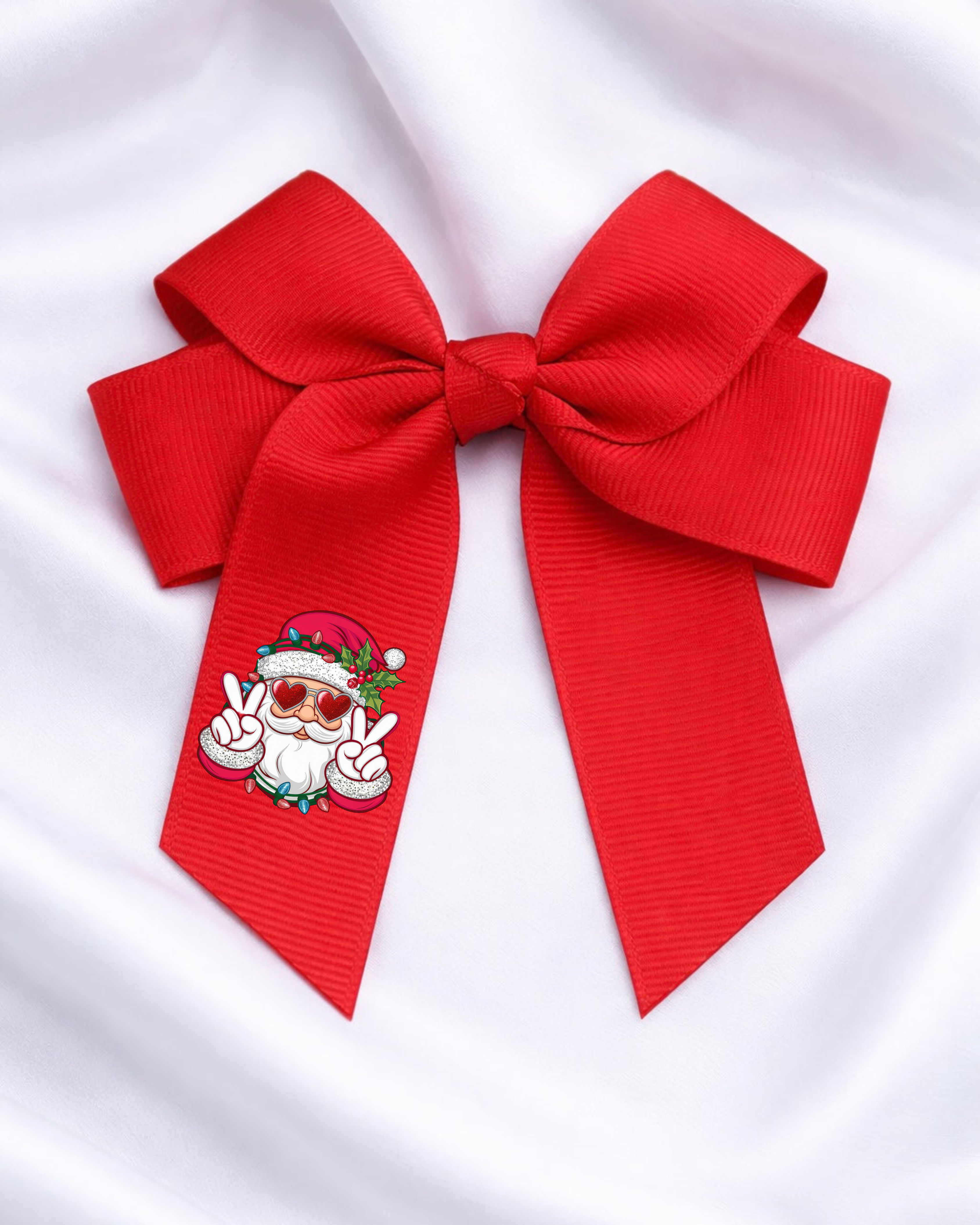 DTF - RED RETRO SANTA HAIR BOW DECAL