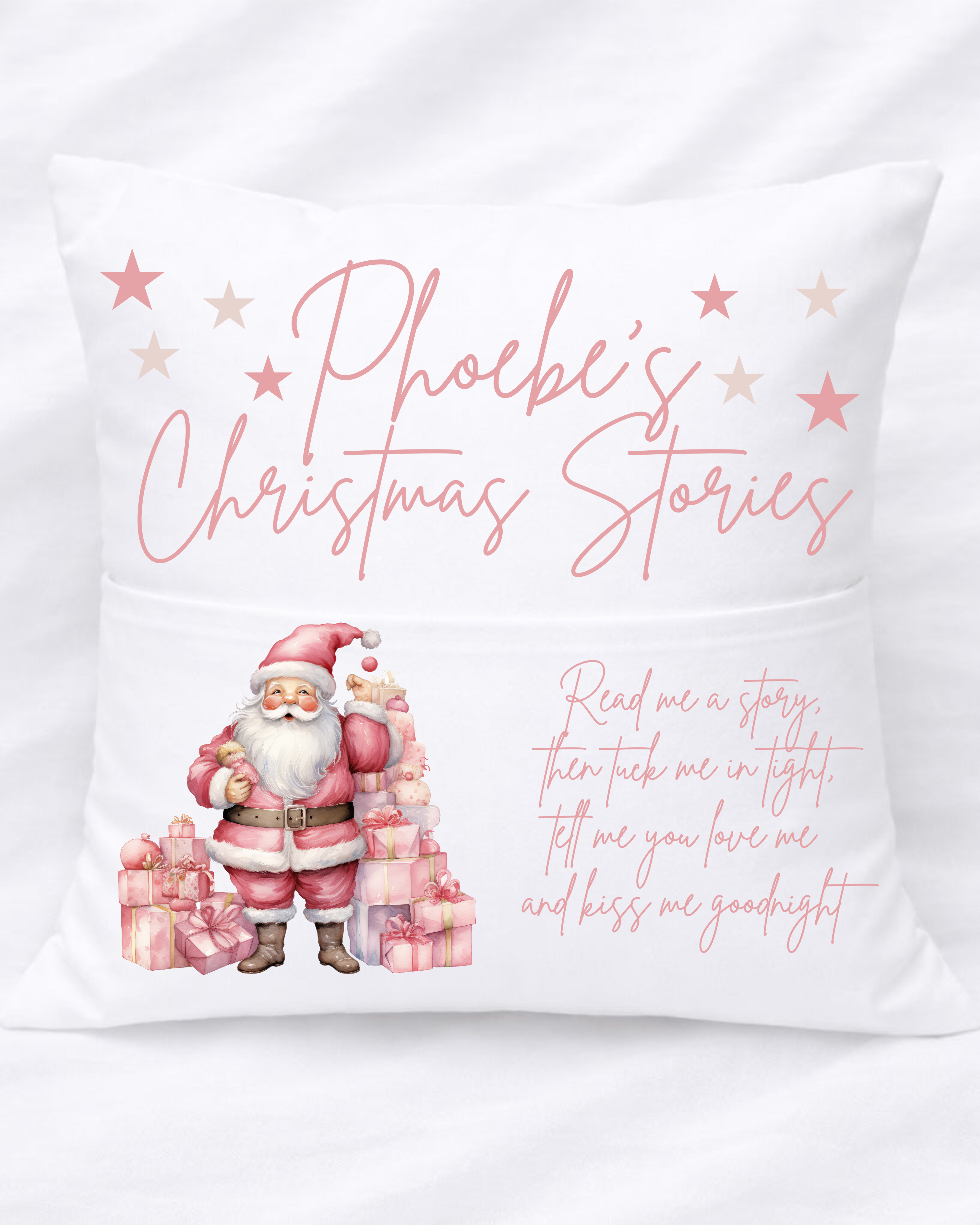 DTF - PERSONALISED - PINK CHRISTMAS STORIES BOOK CUSHION