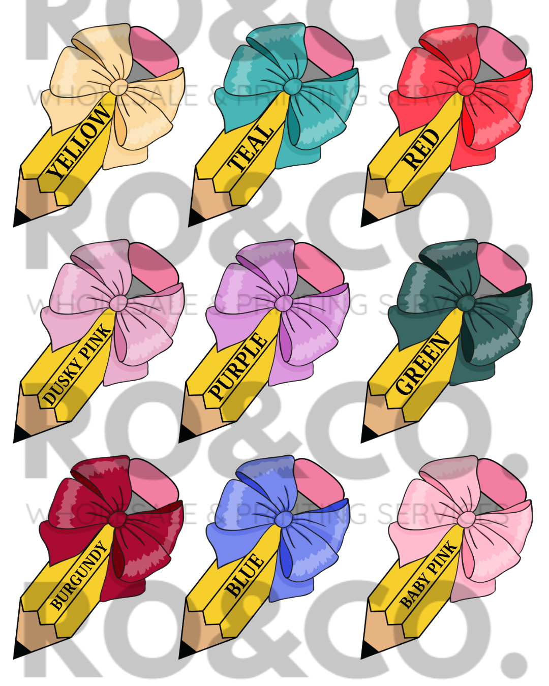 DTF - PERSONALISED BOW PENCIL (MULTIPLE COLOURS)