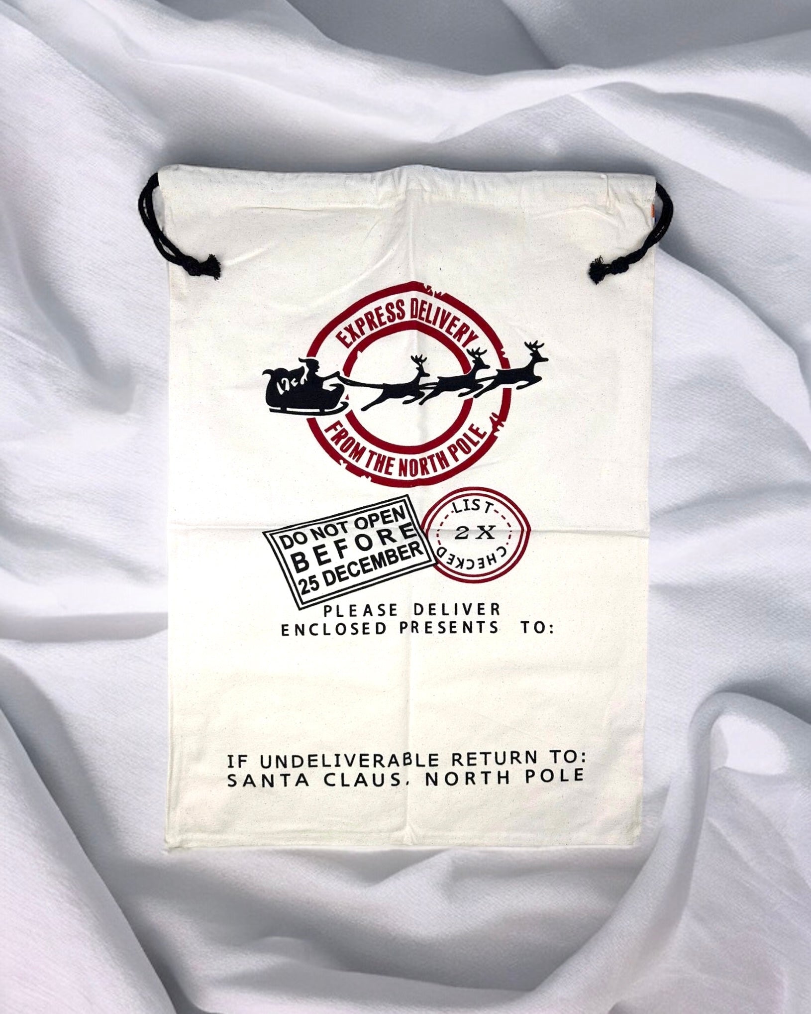 BEIGE SLEIGH SACK (BLACK DRAWSTRING)