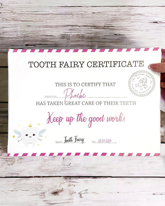 PINK TOOTH FAIRY CERTIFICATES - PACK OF 10