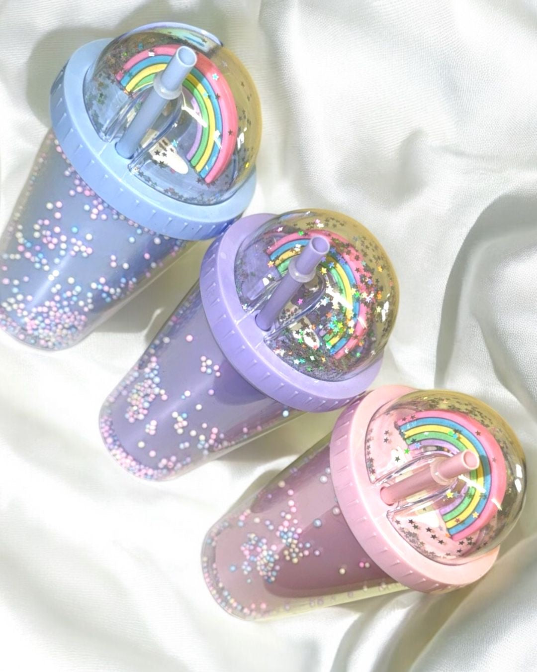 RAINBOW DOME LID CUP WITH STRAW 450ML