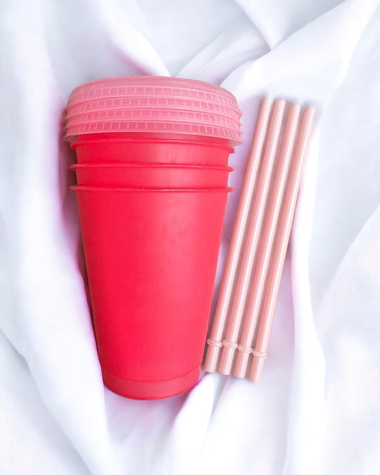 16OZ PINK COLOUR CHANGING CUP - PACK OF 4