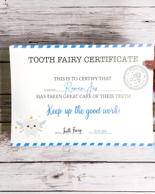 BLUE TOOTH FAIRY CERTIFICATES - PACK OF 10