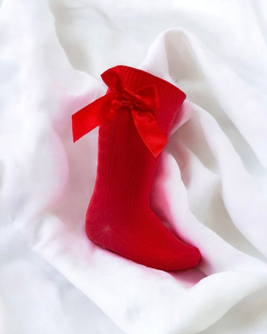 RED KNEE LENGTH SOCKS WITH BOW