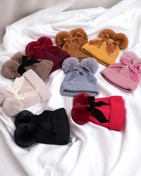 CLEARANCE DOUBLE POM POM BOW HAT - Main Image